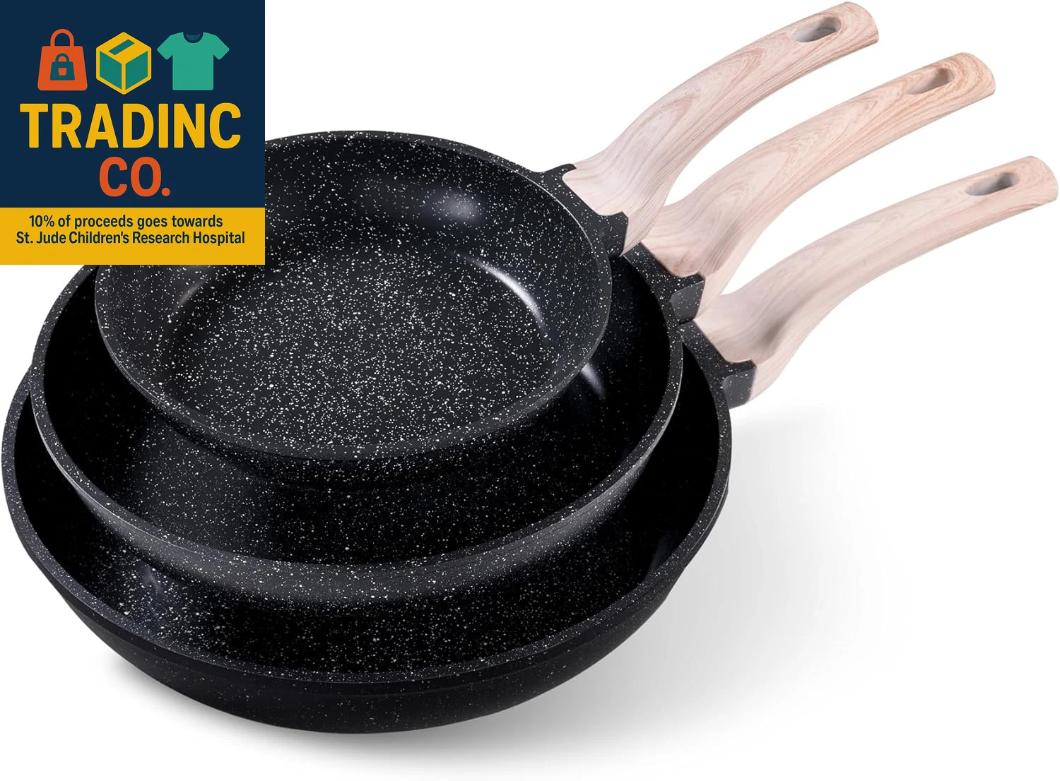 Non Stick Frying Pan Skillet Set, Omelet Pan, Healthy Non Toxic Granite Chef Pan