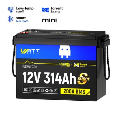 12V 314Ah 300Ah LiFePO4 Lithium Battery 200A BMS Active Balancing Solar Off-grid