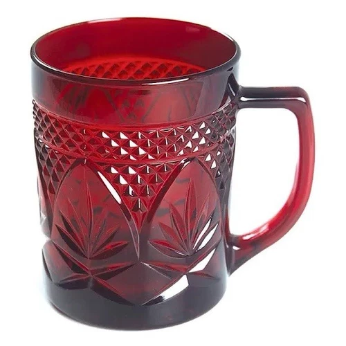 VINTAGE Ruby Red Mugs Set Of 2 Luminarc Cristal D'arques France Cup Coffee Tea