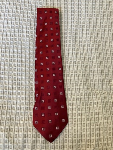 Cravate Kiton Napoli 7 Plis - Soie 100%, Motif Pois Rouges Sur Fond Bleu Marine, Largeur 10cm, Occasion