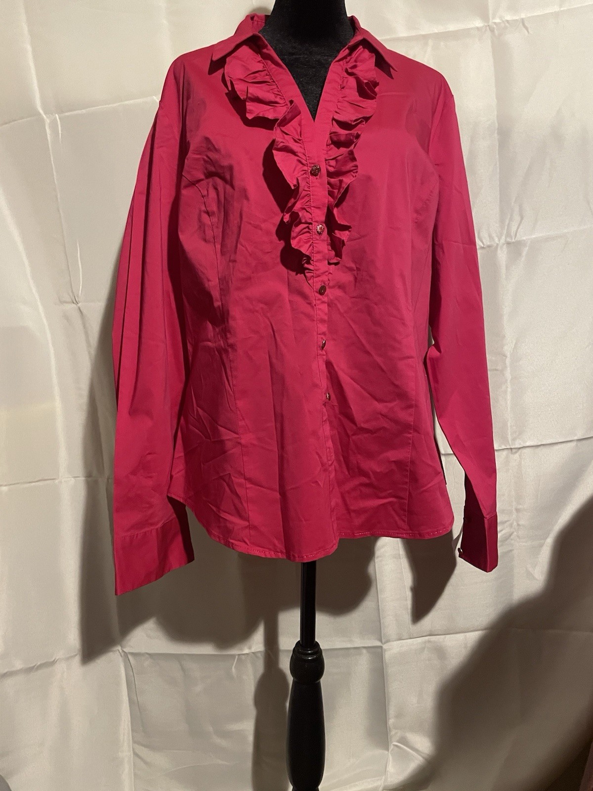 Pink Ruffle Collared Button-Down Long Sleeve Blou… - image 1