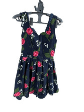 PAPILLION Women’s Navy Blue Floral Sleeveless Tea Dress Size Medium