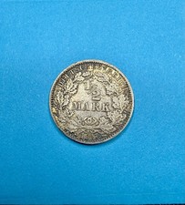 1917-A Germany 1/2 Mark Silver Wilhelm II Empire Coin