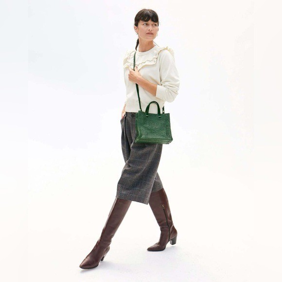 Clare V Petit Simple Tote Woven Rattan Evergreen NWT Leather image 2