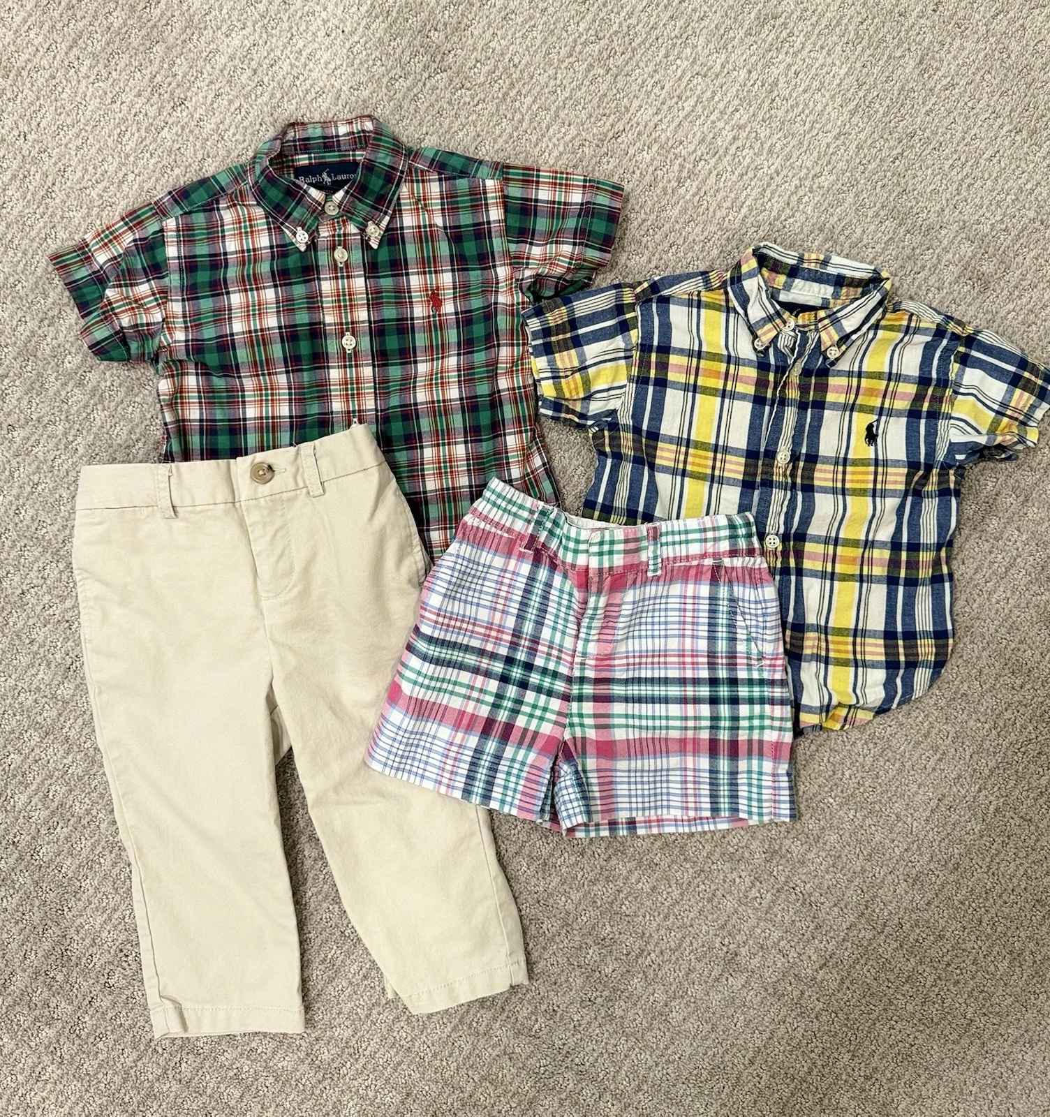Lot of 4 Assorted Ralph Lauren Toddler Boys’ Bundle Plaid Logo Clothing, 12M