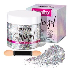 Holographic Body Glitter Gel for Face, Hair, and Eyes - Chunky Silver Makeup