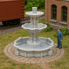 O Scale 3-Tier Fountain   Large 3D Printed Marble Accessory for Model Railroad