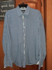 Hugo Boss Men's Blue Gingham Long Sleeve Button-down Shirt In A Size Xl. EUC