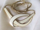 TRIFARI Necklace ENAMEL Jewelry KNOT MCM Winter-White Ivory Cream Gold-Tone VINT