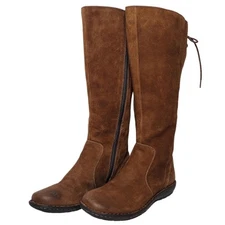 Born Caladium Brown Leather Distressed Side Zip Tall Riding Heeled Boots Sz 6.5