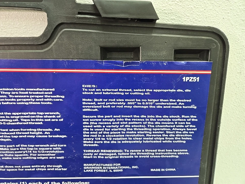 WESTWARD 1PZ51 Tap/Die Set,41 Pieces 1PZ51 - Good Used Condition - Image 3 of 4