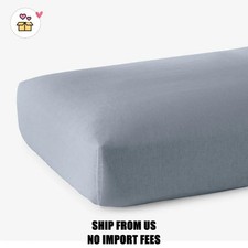 Legends Hotel Premium Breathable Washed Linen Solid Fitted Bed Sheet - Dusty Blu