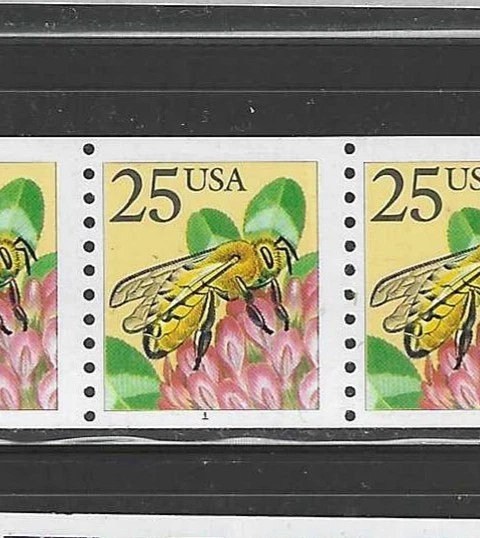 US Sc# 2281 25c HONEY BEE PLATE NIMBER STRIP OF 5 #1 MNH** - Image 2 of 2