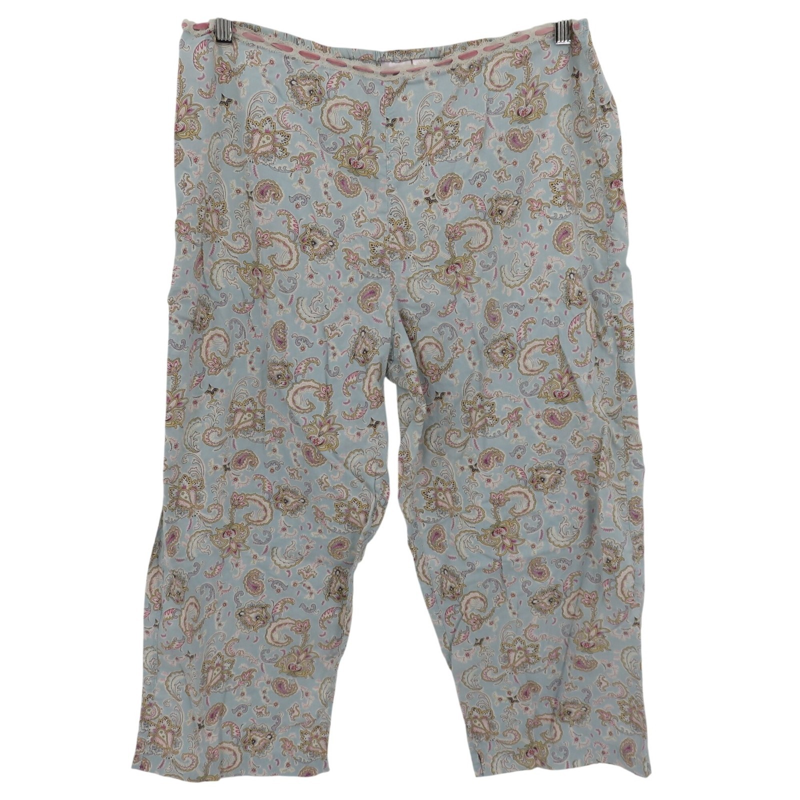 Victorias Secret Women Large Blue Paisley Scroll Crop PJ Pajama Pants Y2K 2003