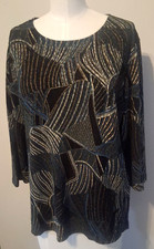 Womens Patchwork Blouse Gray/Black Sparkle Metalic Top WHIMSICAL GOTH L