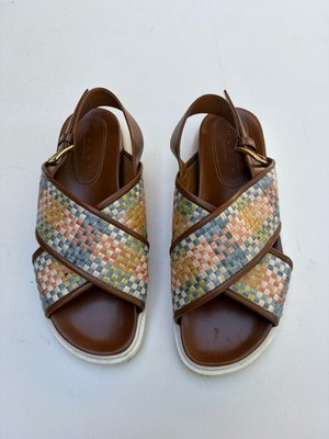 Marni Fussbett Sandals 39.5 Woven Brown Blue Shoes Flat