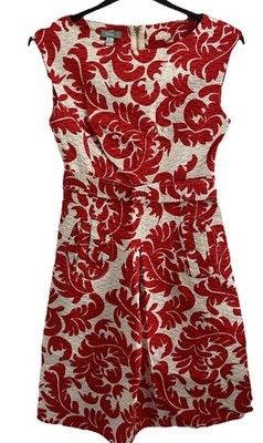 Hoss Intropia rot Blatt filigran 60er Jahre Stil Kleid Größe 8 Smart oder Anlass Kleidung