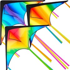 3 Pack Large Delta Kites Easy Fly 58 262.5ft String Beach Fun For Kids  Adults 