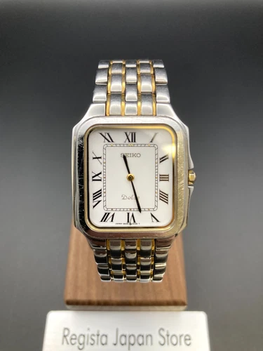 [Exc+5] Seiko Dolce 5E30-5A40 Mens Vintage Watch Quartz White Roman Dial Japan