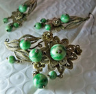 Vintage Jade Jadeite Apple Imperial green art deco set earrings a pendant pin — photo 1