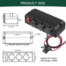 12V Cigarette Lighter Socket with On/Off Switch, 3 Socket Car Cigarette Light...