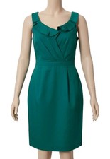 J Crew Emerald Green Sleeveless Dress Sheath Women 0 Cotton Ruffle 