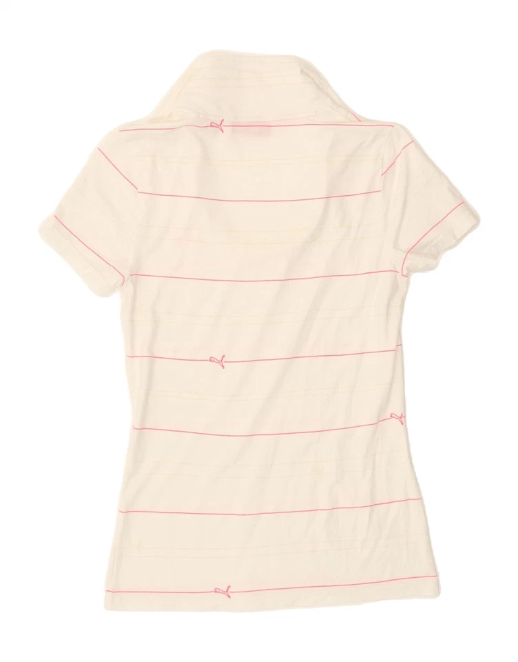 PUMA Womens Polo Shirt UK 14 Medium  White Striped Cotton DB05 - Image 2 of 4