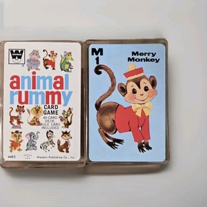 Vintage 1960s Whitman Animal Rummy Card Game 4493 with Plastic Case