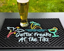 Tiki Bar Countertop Mat with Parrot, Palm Tree, and Cocktail Design 18x12in