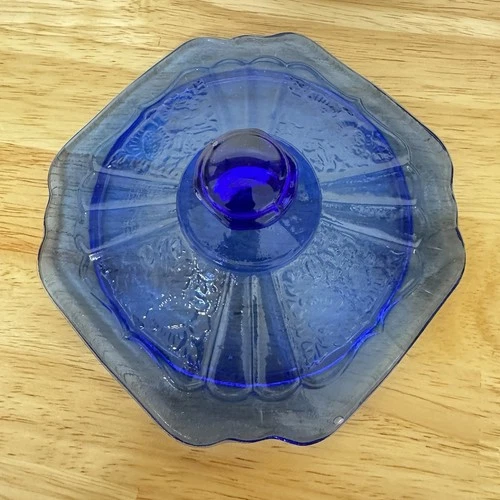 Vtg Cobalt Blue Depression Glass Biscuit Jar Lid Replacement Mayfair Open Rose