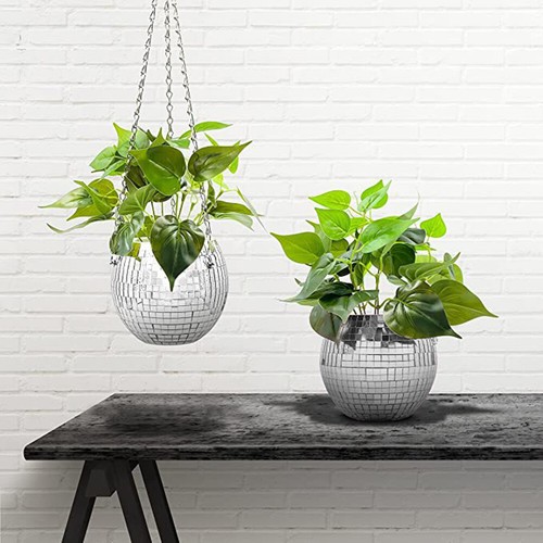 Boho Mirror Ball Hanging Flower Pot Rope Hanger Basket Home Garden Decoration QD - Picture 3 of 11