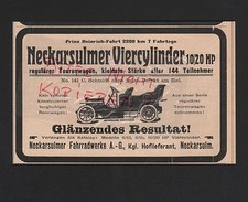 NECKARSULM, Werbung 1908, Fahrradwerke AG Viercylinder 10/20 HP Automobil