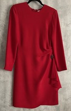 VTG David Warren Red Wrapped Ruched Shift Cocktail Evening Dress Sz 6