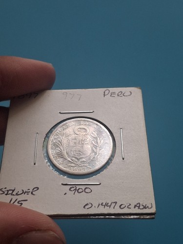 1897 Peru 1/5 Sol Toned Silver Coin - Picture 2 of 2