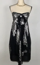 NICOLE MILLER COLLECTION WOMEN’S BABYDOLL DRESS SILK METALLIC STRAPLESS BOW 6