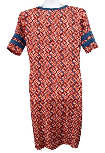 LuLaRoe Julia Kleid Damen Gr. L Rot Geometrisch Kurzarm Strick Stretch, Neu mit Etikett - Bild 5 von 6