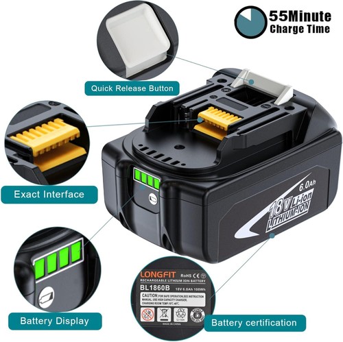 18V 6.0Ah BL1860B Batteries For Makita BL1815 BL1820 BL1830 BL1830B BL1840 - Picture 3 of 10