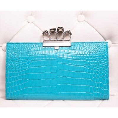 NEW $2290 ALEXANDER MCQUEEN cerulean Blue SILVER JEWEL KNUCKLE 4
