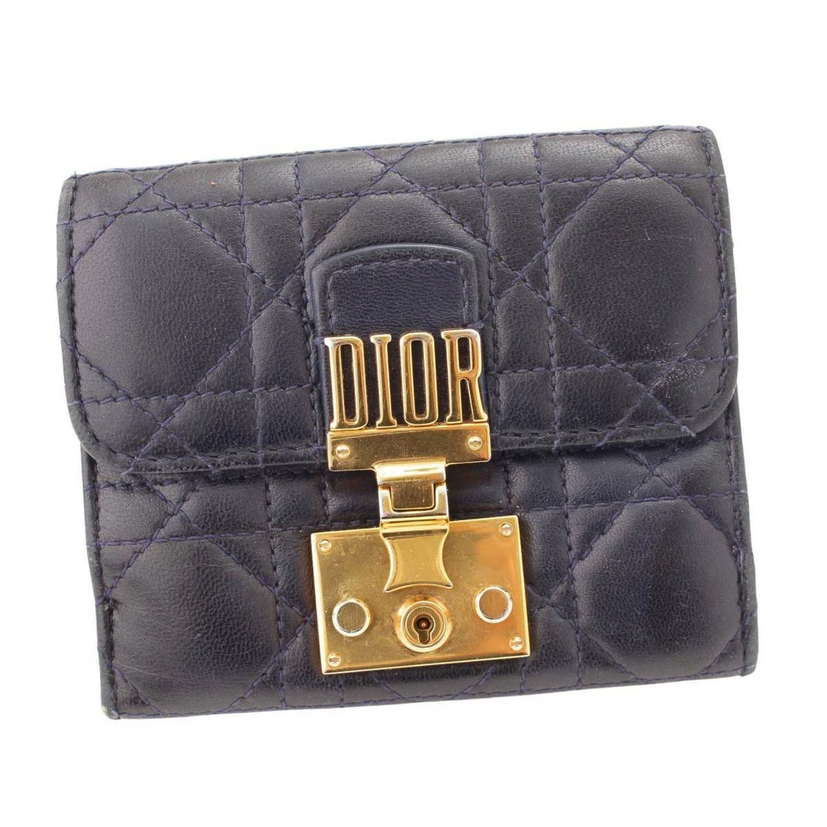 Sac à main pliant authentique Christian Dior #0110 Cannage addict cuir d'agneau noir