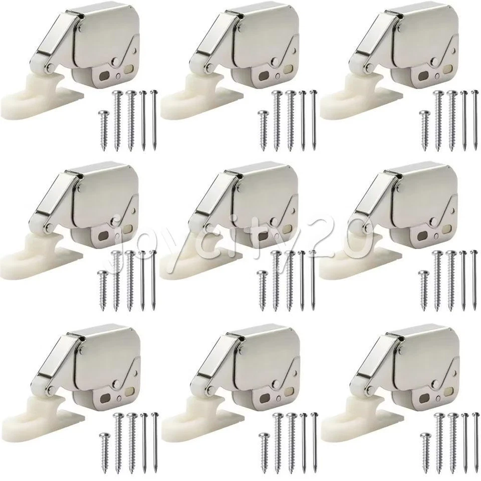 10x PUSH TO OPEN CATCH Cupboard Cabinet Door Spring Loaded Touch Release + Screw - Image 2 of 4