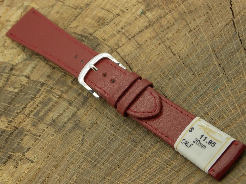 ZRC Vintage NOS Unused Burgundy Calf Watch Band w Silver Tone Buckle 20mm Mens - Image 2 of 4