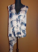 bebe Plaid Surplice Blouson Front Asymmetrical Hem Lined Mesh Top Size L NWT