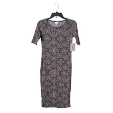 NWT LuLaRoe Julia Dress Women's Size XXS Gray Sunburst Printed Bodycon Comfy