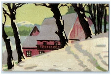 c1910 Winter Scene Trees Big House Painting Antique Unposted Postcard