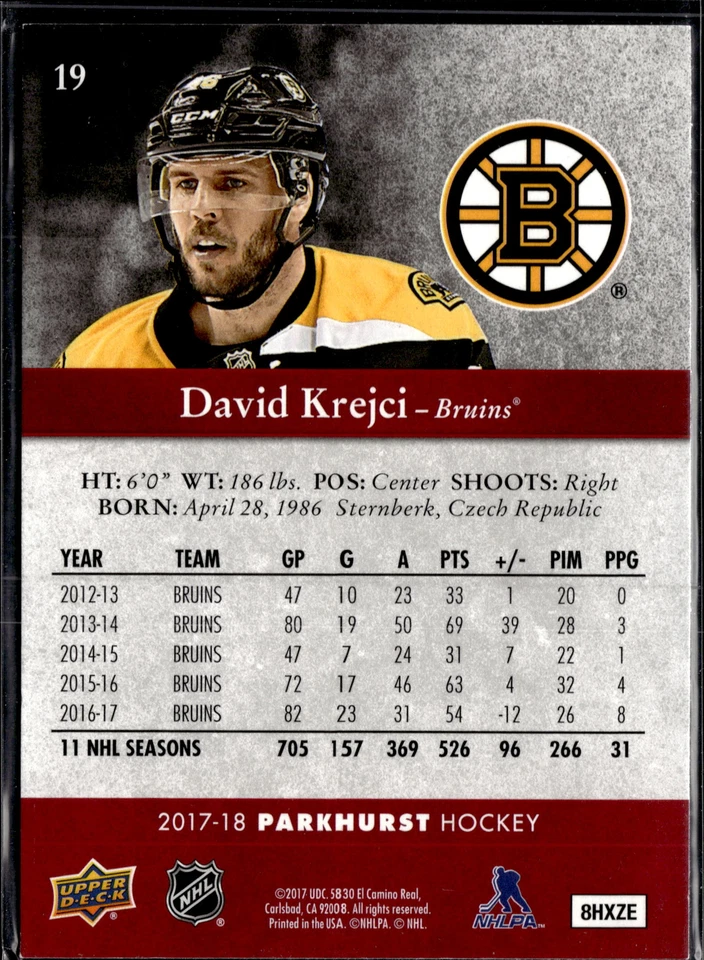 2017-18 Parkhurst #19 David Krejci Red Border - Image 2 of 2