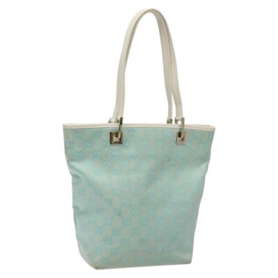 GUCCI GG Canvas Tote Bag Light Blue Gold 002 1099 Auth