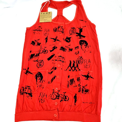 We Walk Racerback Dress Size L Women Button Down Orange Hand Printed Art R$79
