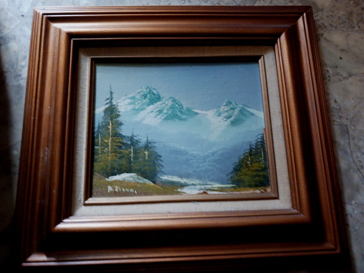 絵画 Brown Mountain VINTAGE OIL PAINTING R BROWN MOUNTAINS SCENE OIL PAINTING