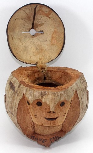 Vintage Carnival Cruise Fun Ships "Have Fun" Carved Coconut Drink Cup Holder #3 - Picture 5 of 8