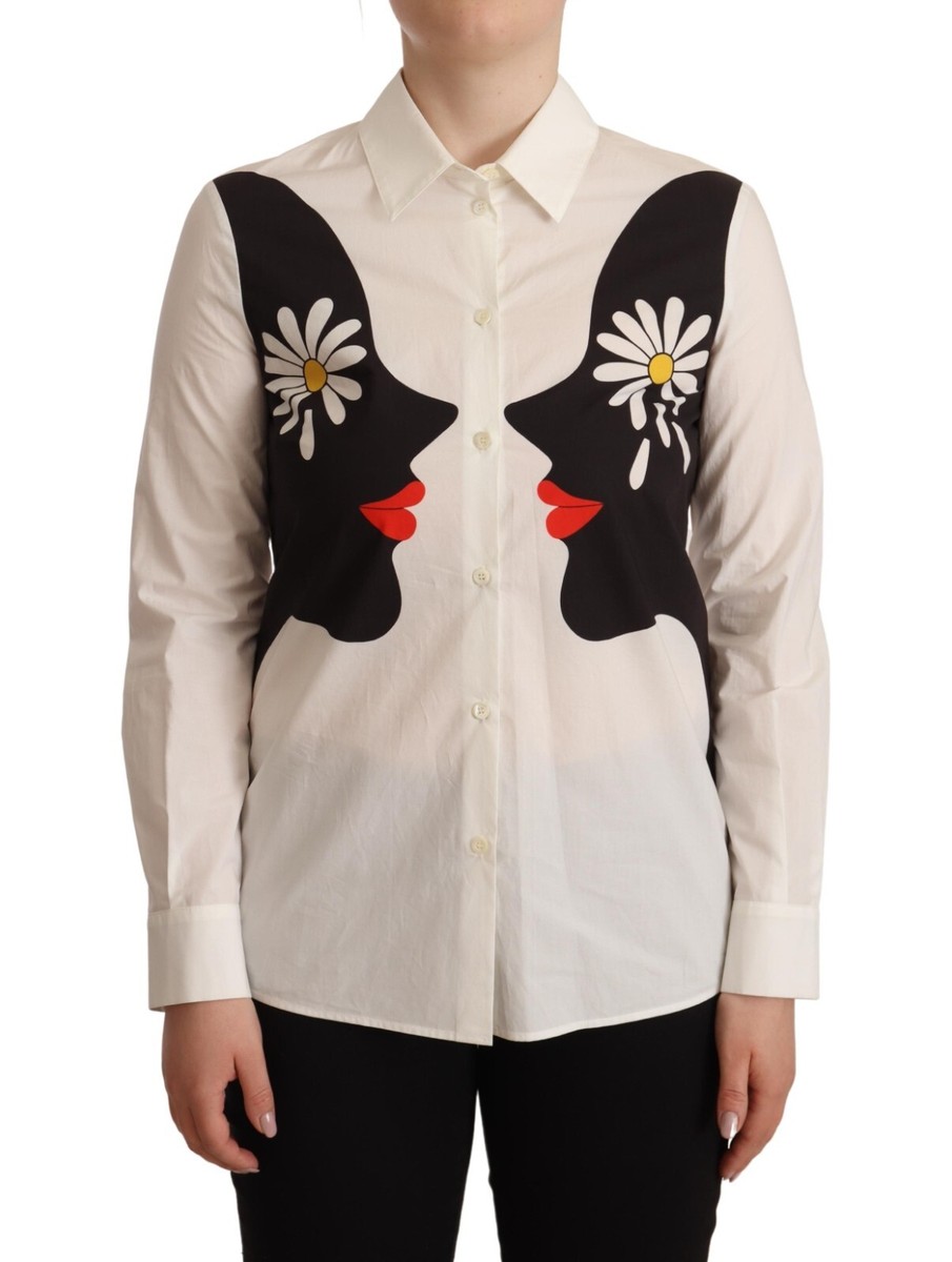 MOSCHINO 長袖シャツ ホワイト BOUTIQUE MOSCHINO Top Shirt White Long Sleeves Collared